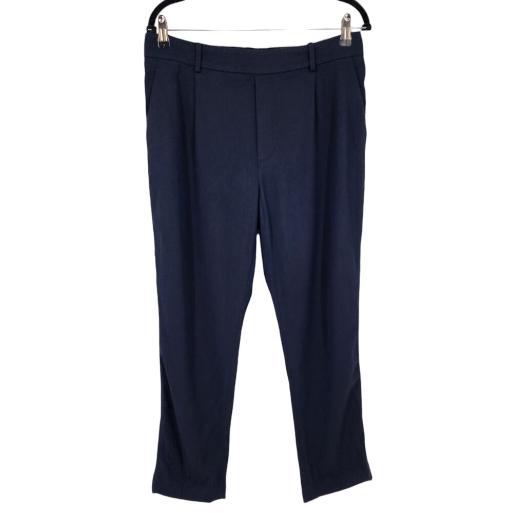 Vince Side Stripe Navy Blue Pull On Cropped Ankle Trousers in Baltic Size Large
